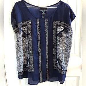 Cynthia Rowley Sleeveless Sheer Blue & Black Tunic Top Size Large